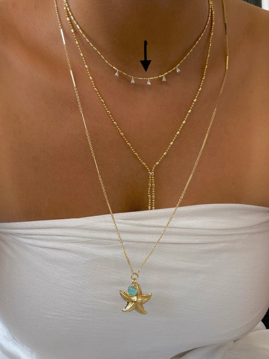 Vip 14K İnce Choker Taşlı Kolye