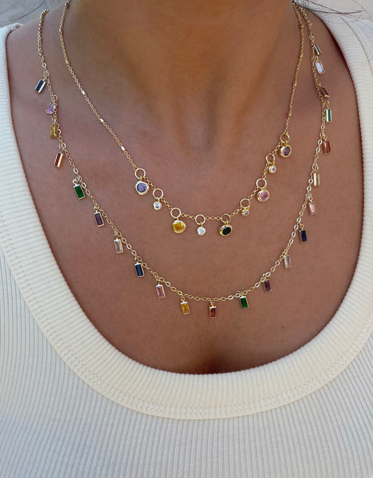 Vip 14k Colour Mix Renkli Taşlı İkili Kombin Kolye