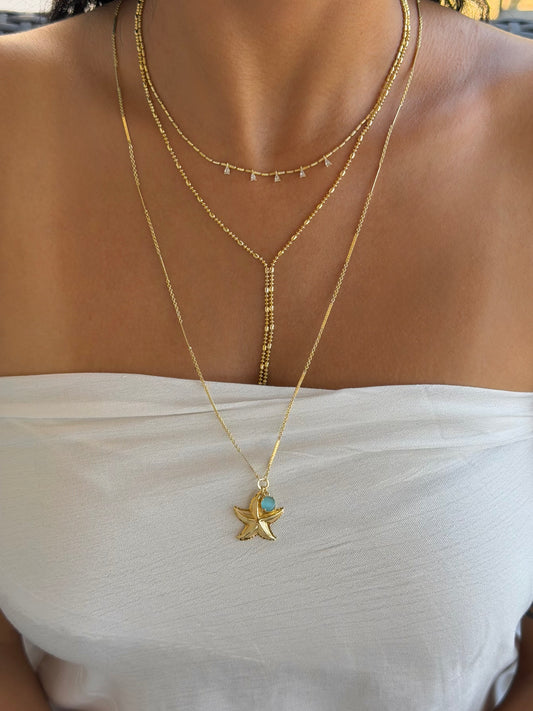 Vip 14K Deniz Yıldızı Y Choker Üçlü Kombin Kolye